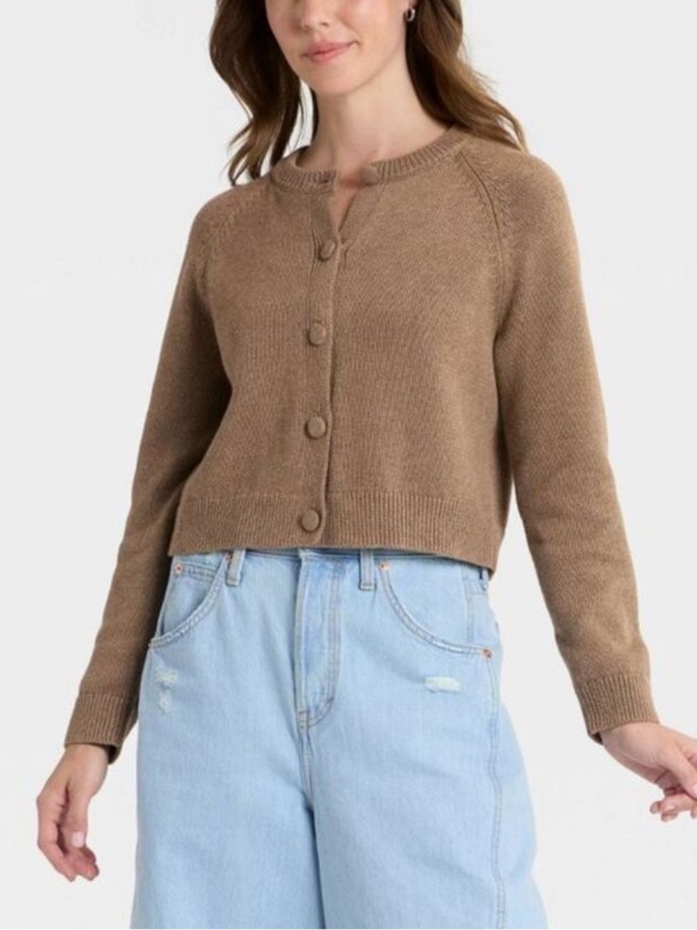Classic Button-Front Brown Sweater